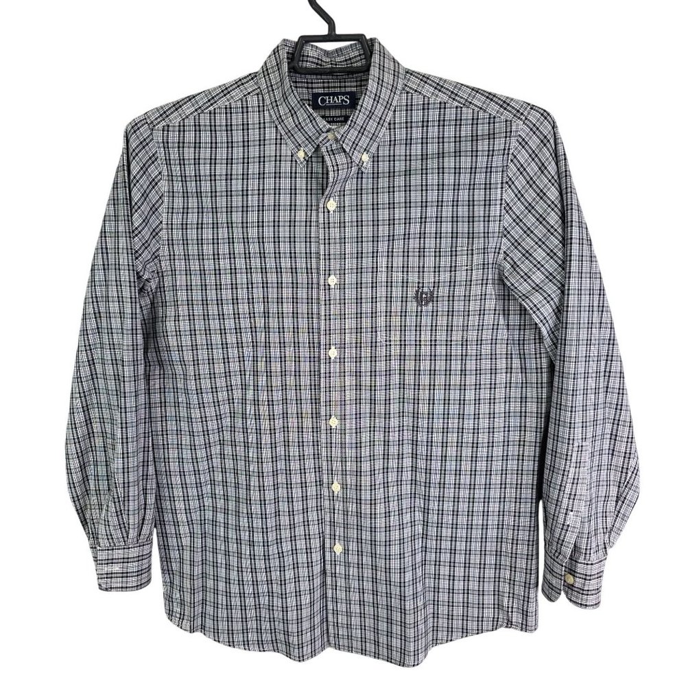 Mens Chaps Black White Plaid Shirt Long Sleeve Button Down Cotton Blend Size M